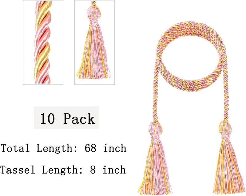 D DODOU 10 Pieces Graduation Cords Polyester Graduation Honor Braided Cords with Sewing Tassels for Bachelor, Master, Doctor 68" Long (Pink Gold) - Image 3